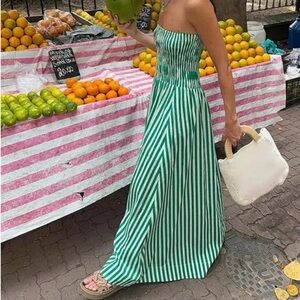 Brandy Melville Green and White Striped Maxi Dress